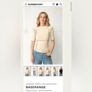 Baserange Omato Shirt in Kano Pink 91% cotton 9% elastane cream with black trim